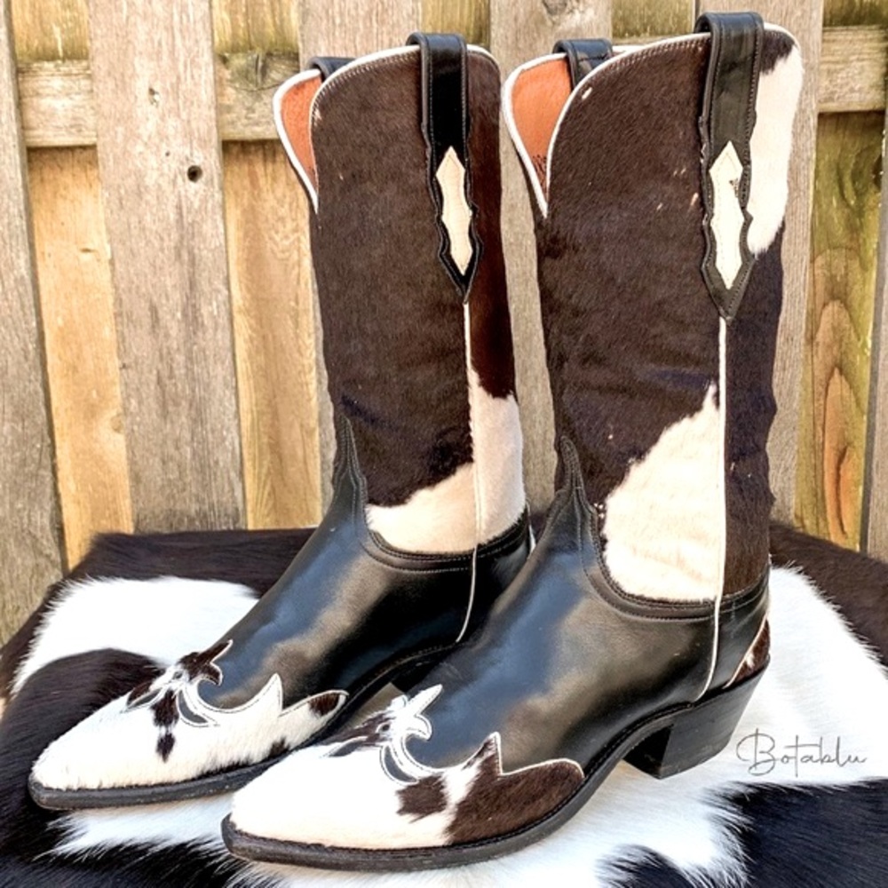 LUCCHESE Rare Cowhide Pony Calf Hair On Hide Cowgirl Cowboy Western Boots, 7 - Picture 11 of 12